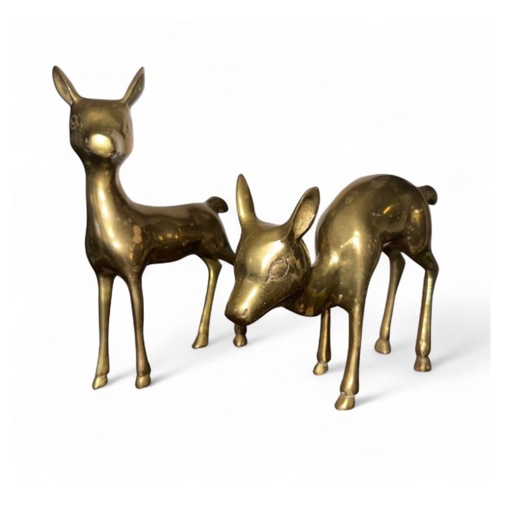 Vintage‎ Brass Deer Figurines, Fawn Doe Pair, Mid Century Modern Decor